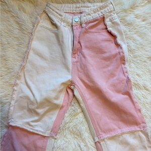 SHEIN Two-Tone White & Pink Patchwork Jeans Ladies Size XS